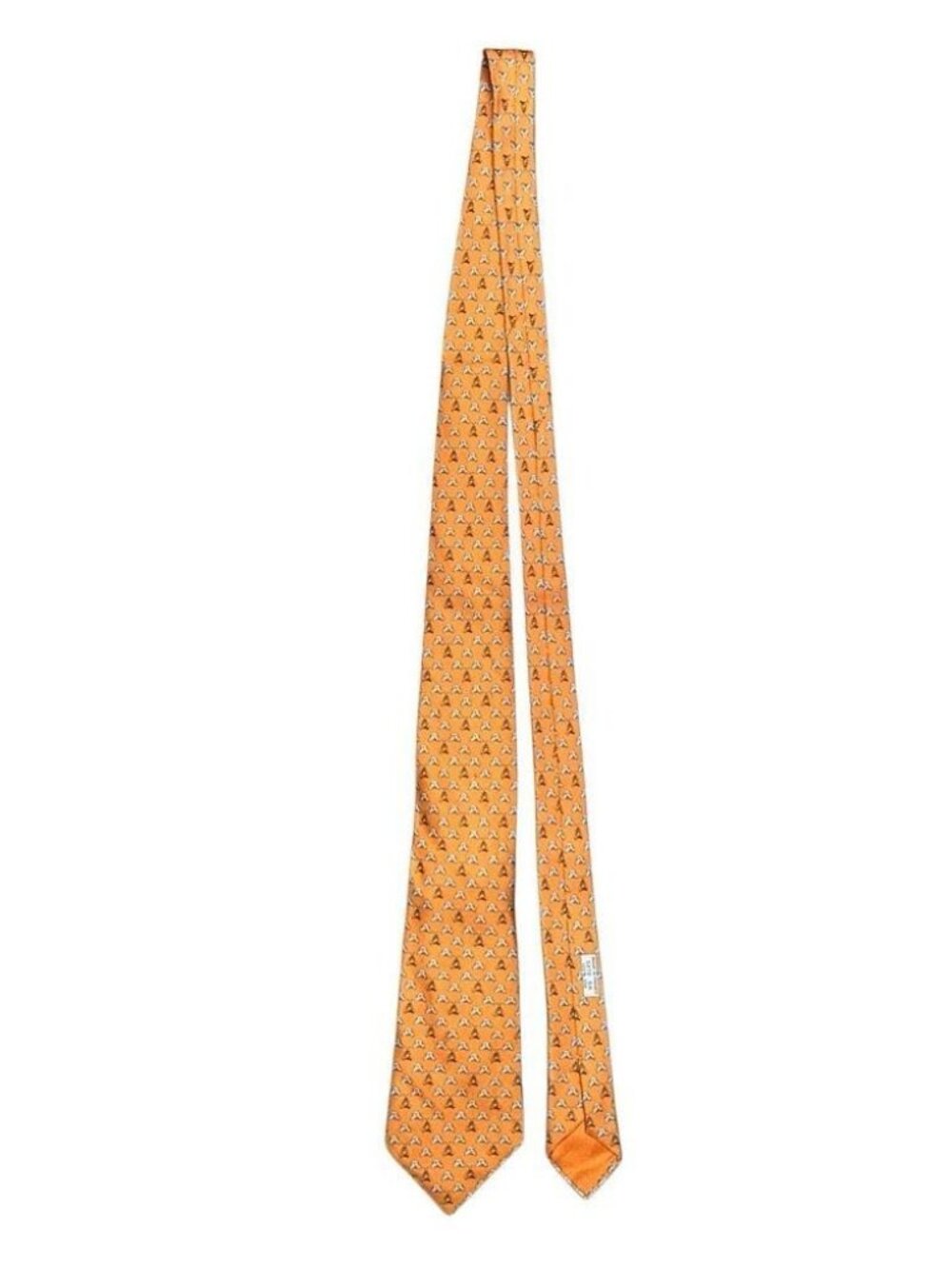 Hermes Mens Rabbit Mole Animal Print Orange Silk Designer Neck Tie Adjustable